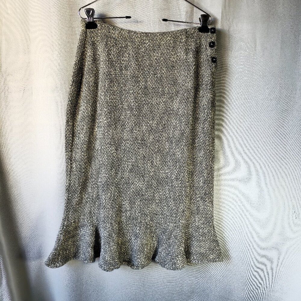 Cut Loose Black White Cotton Tweed Skirt with Bottom Flounce Size Medium